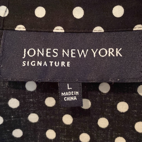 Jones New York signature Knot Front Blouse polkadot white on black size L cotton - Picture 4 of 11